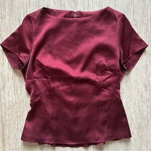 Elegant Burgundy Satin Fitted Blouse